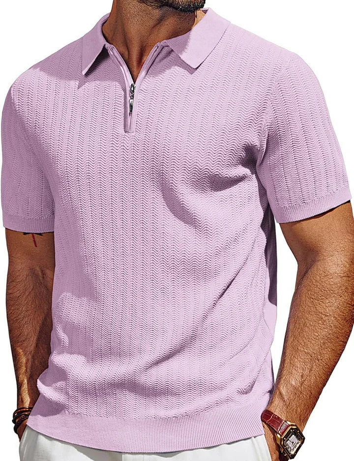 Men's Polo Shirts Quarter Zip Textured Knit Shirts Summer Shirt