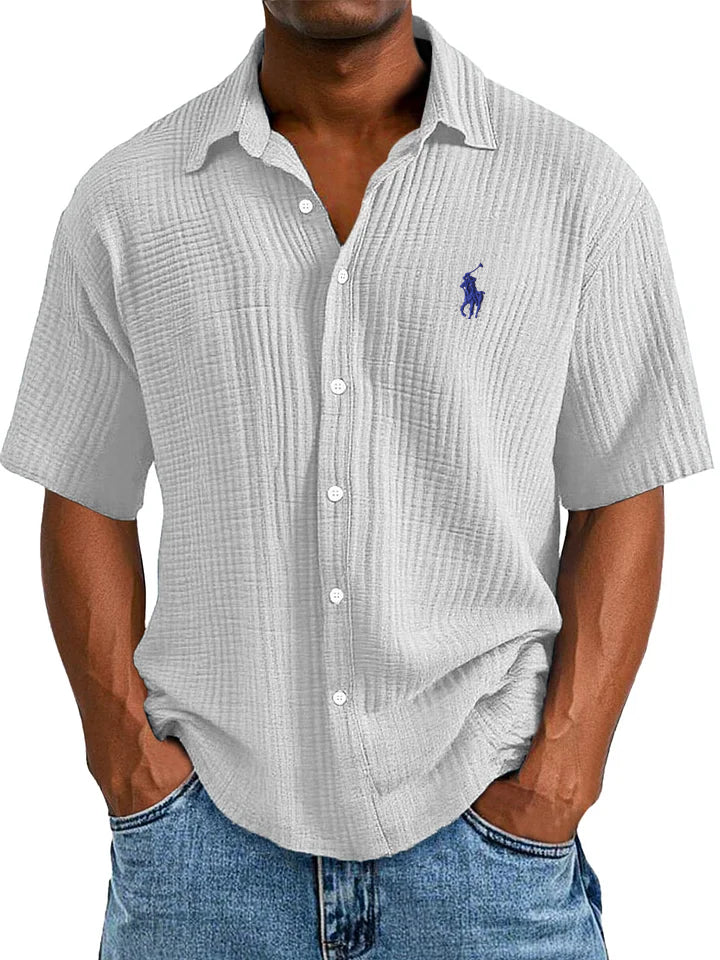 Men's Textured Short Sleeve Shirt - Breathable Loose Fit Casual Button-Up
