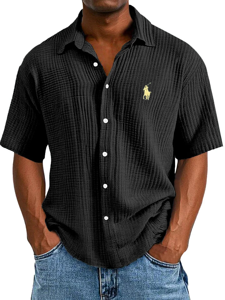 Men's Textured Short Sleeve Shirt - Breathable Loose Fit Casual Button-Up