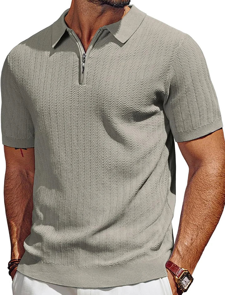 Men's Polo Shirts Quarter Zip Textured Knit Shirts Summer Shirt