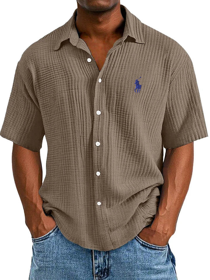 Men's Textured Short Sleeve Shirt - Breathable Loose Fit Casual Button-Up
