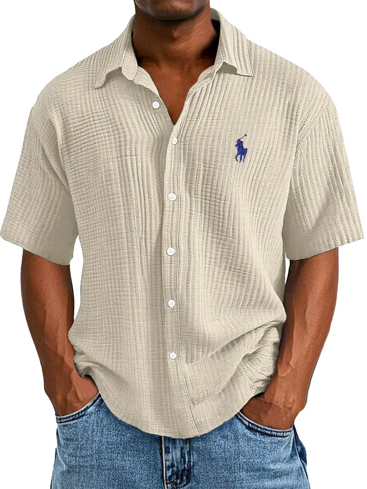 Men's Textured Short Sleeve Shirt - Breathable Loose Fit Casual Button-Up