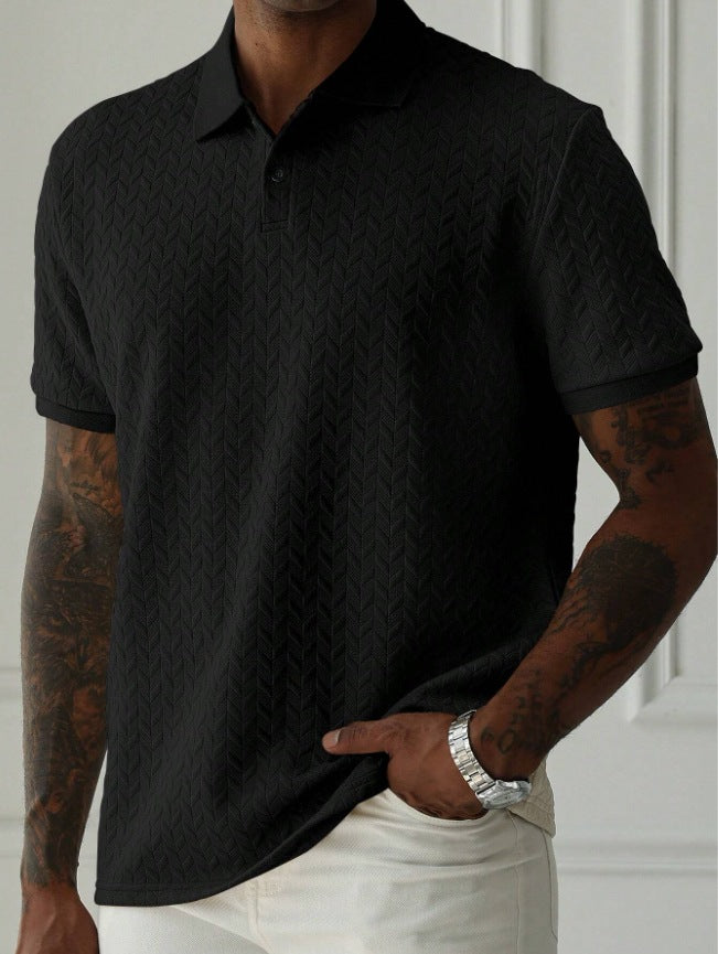 Mens Casual Solid Color Lapel Front Button Short Sleeve Simple Polo Shirt
