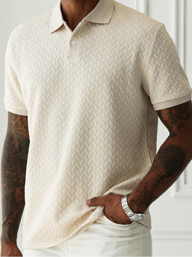 Mens Casual Solid Color Lapel Front Button Short Sleeve Simple Polo Shirt