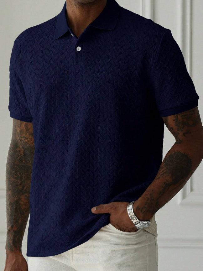 Mens Casual Solid Color Lapel Front Button Short Sleeve Simple Polo Shirt