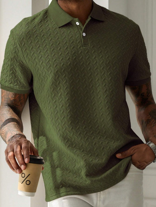 Mens Casual Solid Color Lapel Front Button Short Sleeve Simple Polo Shirt