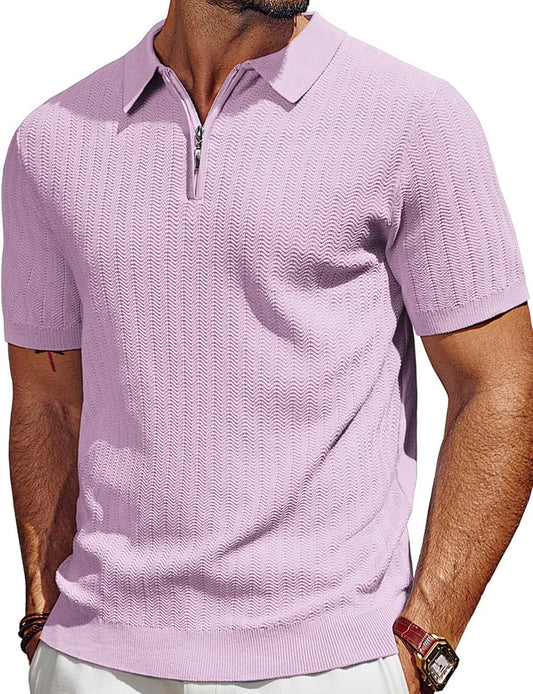 Men's Polo Shirts Quarter Zip Textured Knit Shirts Summer Shirt