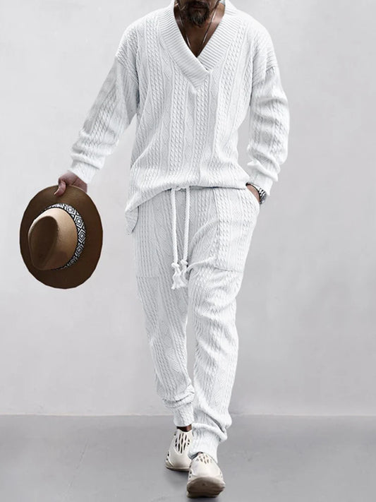 Men's knitted sportswear suit fashion fitness sportswear workwear long-sleeved sweatshirt and pants two-piece clothing