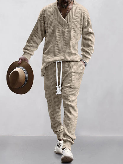 Men's knitted sportswear suit fashion fitness sportswear workwear long-sleeved sweatshirt and pants two-piece clothing