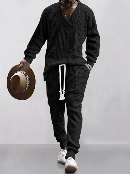 Men's knitted sportswear suit fashion fitness sportswear workwear long-sleeved sweatshirt and pants two-piece clothing