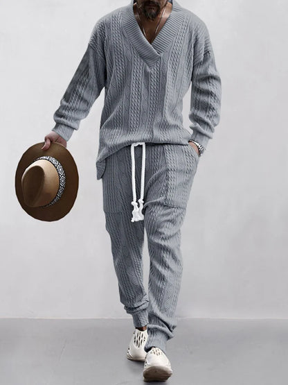 Men's knitted sportswear suit fashion fitness sportswear workwear long-sleeved sweatshirt and pants two-piece clothing