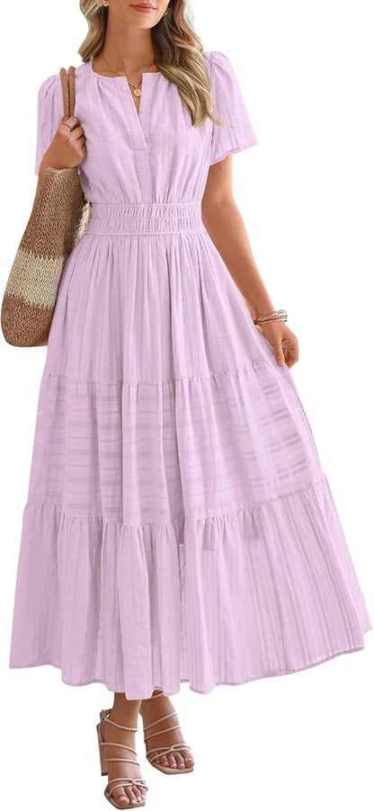 Boho Beach Dresses for Women 2025 | Lightweight Summer Midi/Maxi Dress with Pockets, V-Neck & Elastic Waist