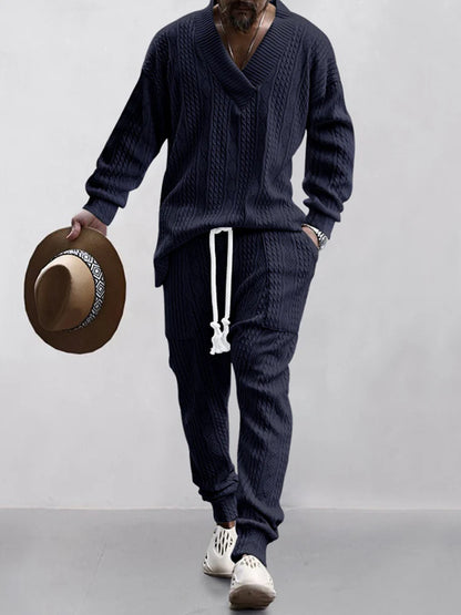 Men's knitted sportswear suit fashion fitness sportswear workwear long-sleeved sweatshirt and pants two-piece clothing
