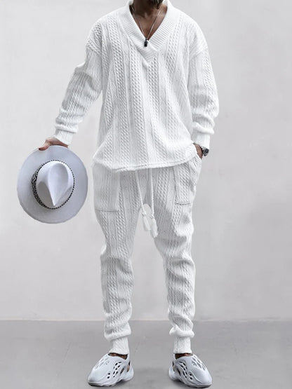 Men's knitted sportswear suit fashion fitness sportswear workwear long-sleeved sweatshirt and pants two-piece clothing