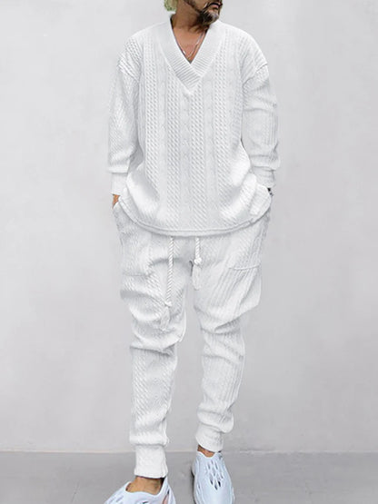 Men's knitted sportswear suit fashion fitness sportswear workwear long-sleeved sweatshirt and pants two-piece clothing