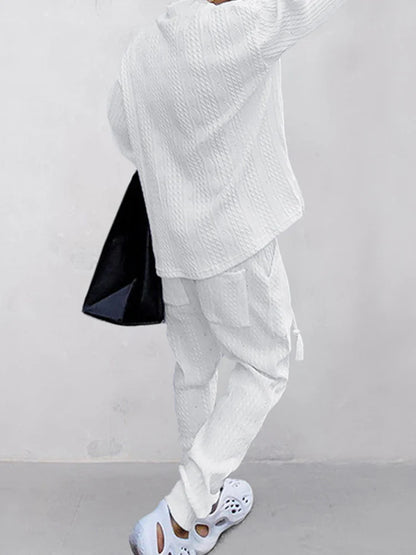 Men's knitted sportswear suit fashion fitness sportswear workwear long-sleeved sweatshirt and pants two-piece clothing