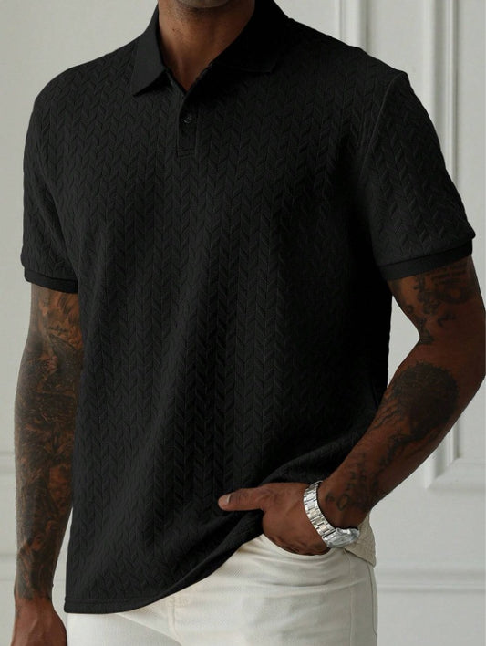 Mens Casual Solid Color Lapel Front Button Short Sleeve Simple Polo Shirt