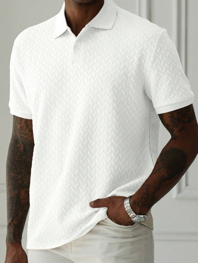 Mens Casual Solid Color Lapel Front Button Short Sleeve Simple Polo Shirt